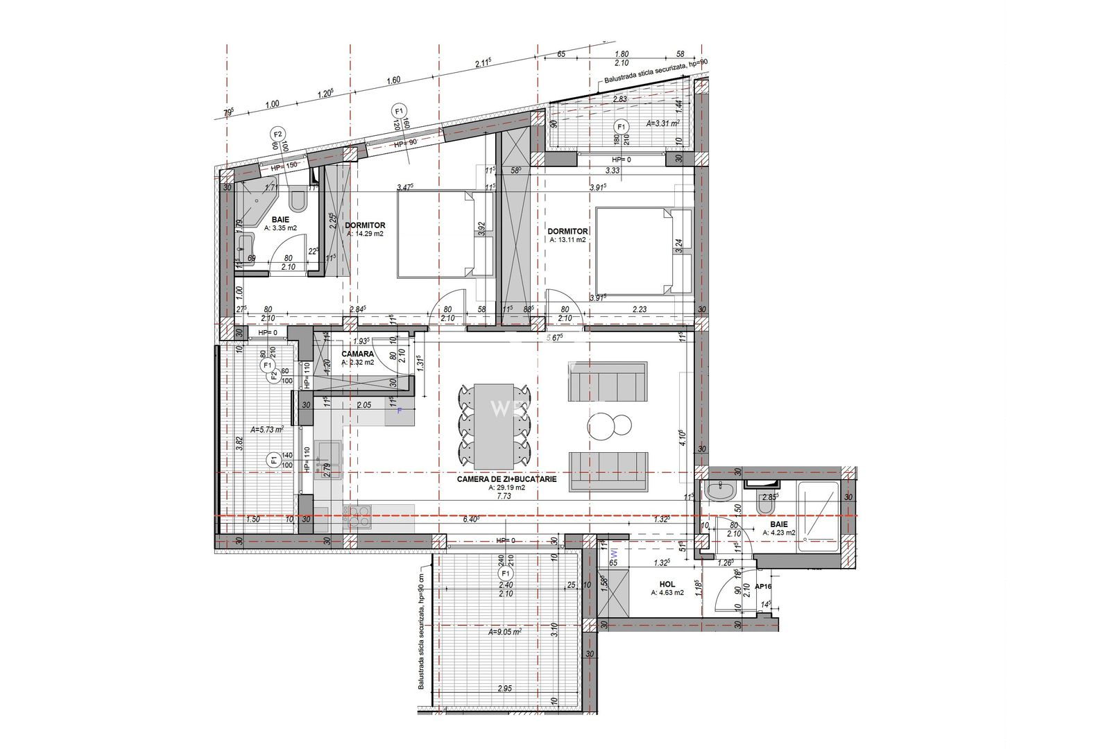Apartament 3 camere, 71 mp utili + balcon  - etaj 1, finisat la alb - Poză 10