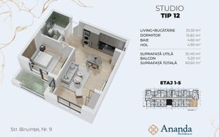 Studio foarte spatios, ideal locuința, direct dezvoltator - Poză 1
