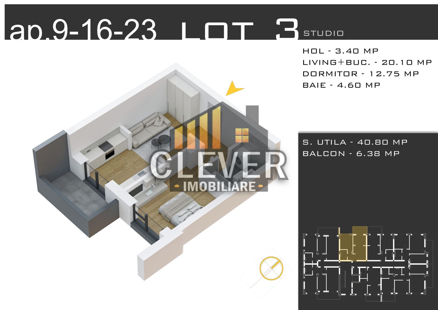 Studio cu Parcare GRATUITĂ la Avans de 90% - zona Pallady - Schiță 9