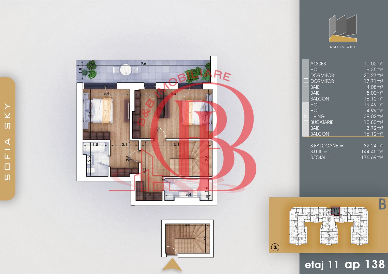 Th. Pallady 3 camere Duplex | Living 39mp | Dormitor 20mp - Schiță 3