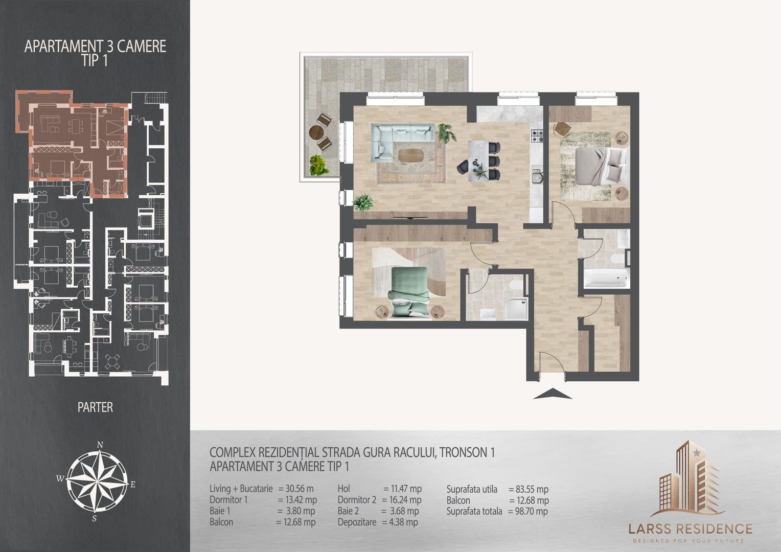 Apartament 3 camere I Larss Residence Th. Pallady I Vanzare - Poză 3