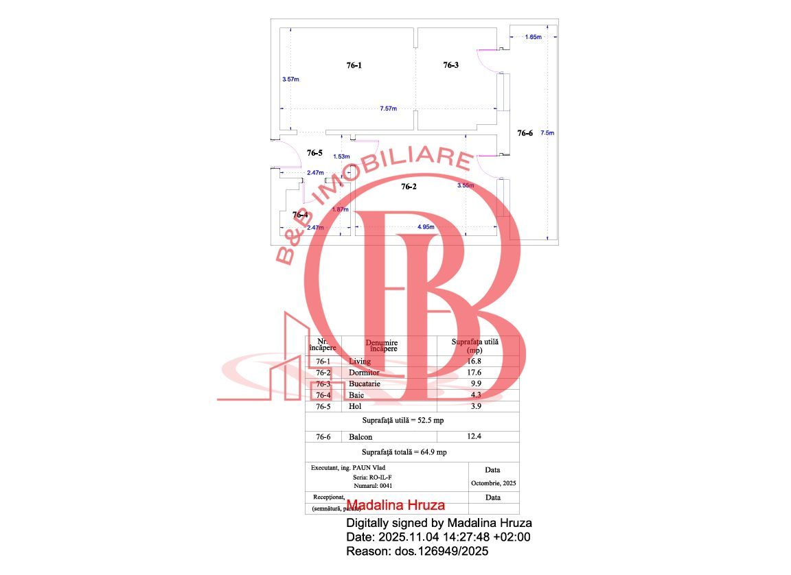 Apartament 2 camere Finalizat Parcare inclusa Metrou Teclu - Schiță 13