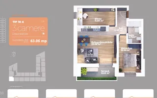 Apartament modern open space 3 camere Auchan Titan - Schiță 15