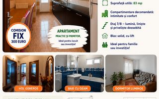 Apartament 3 camere, etaj 7, decomandat, zona TRAIAN - BCR; - Poză 1