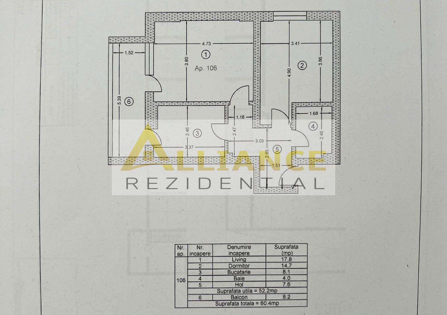 Apartament 2 camere Mobilat | 60 mp | Parcare Subterana - Schiță 8