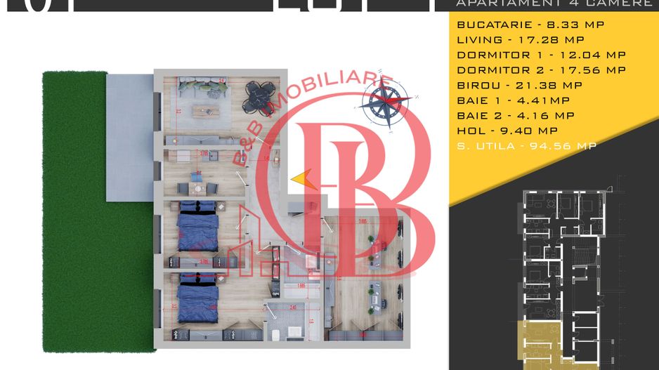 4 camere cu Gradina si Parcare Gratis Titan Pallady - Schiță 11