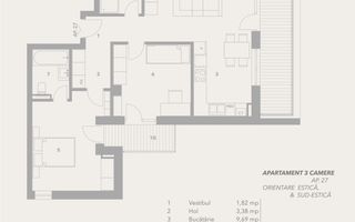 Apartament 3 camere – intabulat– Bloc cu lift și boxă – Sibiu - Schiță 10