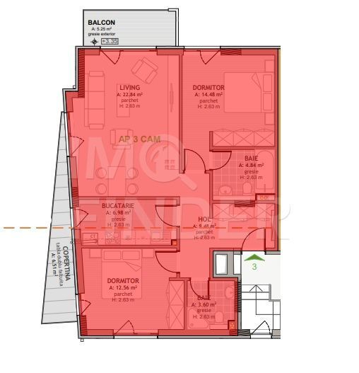 Vanzare 3 camere decomandate, imobil nou, Borhanci, etaj 1 - Poză 2