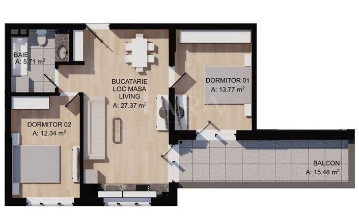 Apartament 3 camere, Florești – 59 mp utili, semifinisat - Poză 1