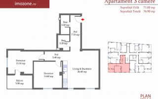 Apartament 3 Camere- 77 mp in Militari, langa METROU, liber, NOU, COMISION 0% - Schiță 6
