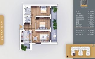 3 camere decomandat  700 metri Metrou Nicolae Teclu - Schiță 1