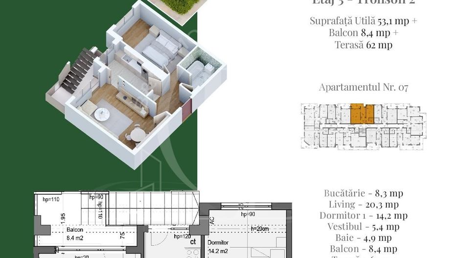 Apartament 2 camere Terasa Privata 62mp-Theodor Pallady - Schiță 3