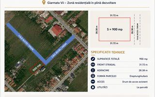 De vanzare 900 mp teren, Giarmata Vii pentru constructii ! - Poză 1
