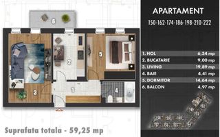 2 camere Decomandat 60mp Bloc 2026 TVA INCLUS - Schiță 3