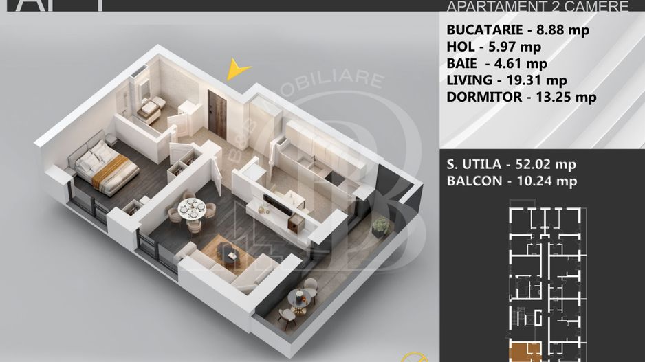 Apartament 2 camere bloc boutique parcul Teilor - Schiță 3