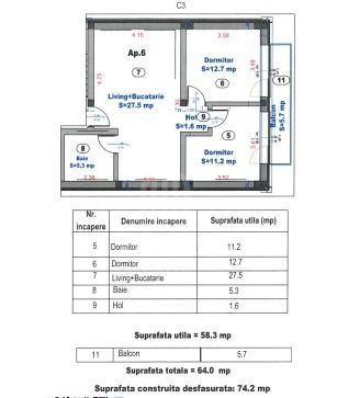 Apartament 3 camere | 58,3 mp | COMISION 0% - Poză 10