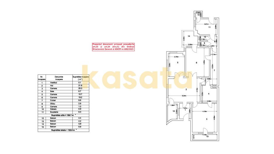 Apartament 4 camere de vanzare | Piata Romana - ASE | 107mp utili - Schiță 23