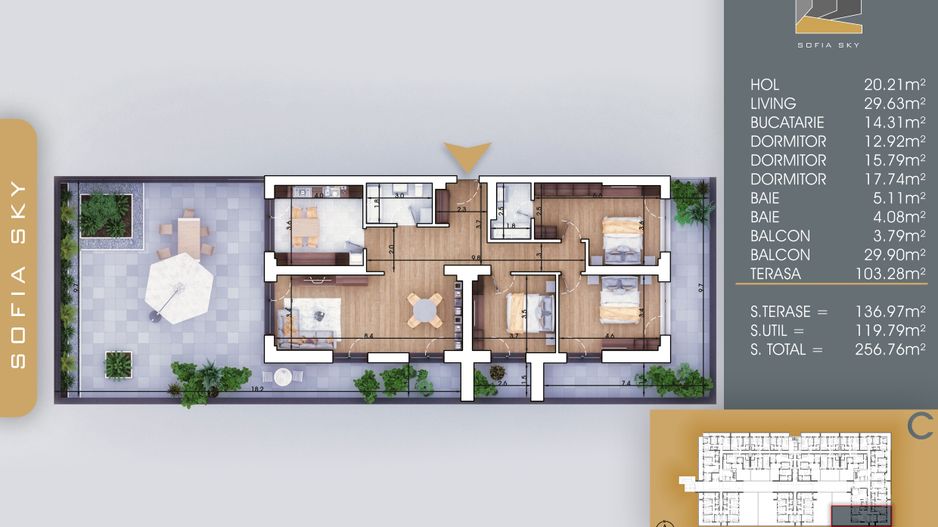 4 camere cu terasa Pallady  700 m Metrou Nicolae Teclu - Schiță 1