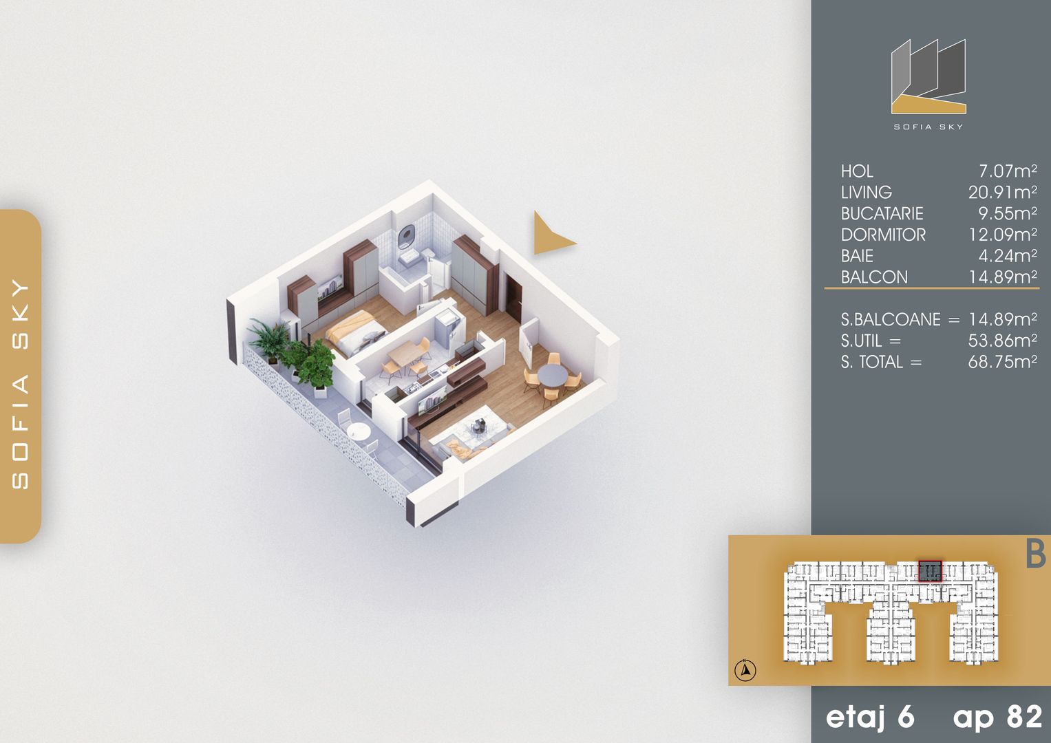 2 camere Sofia Sky la 7 min M Nicolae Teclu Theodor Pallady - Schiță 6