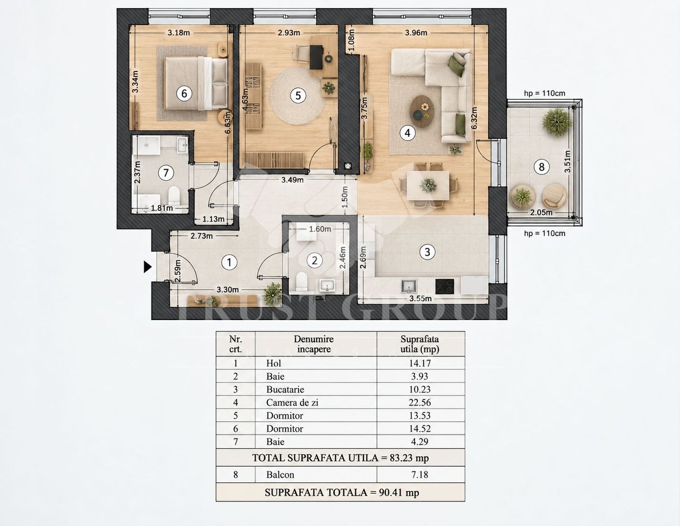Apartament 3 camere Domenii | Loc de parcare - Schiță 12