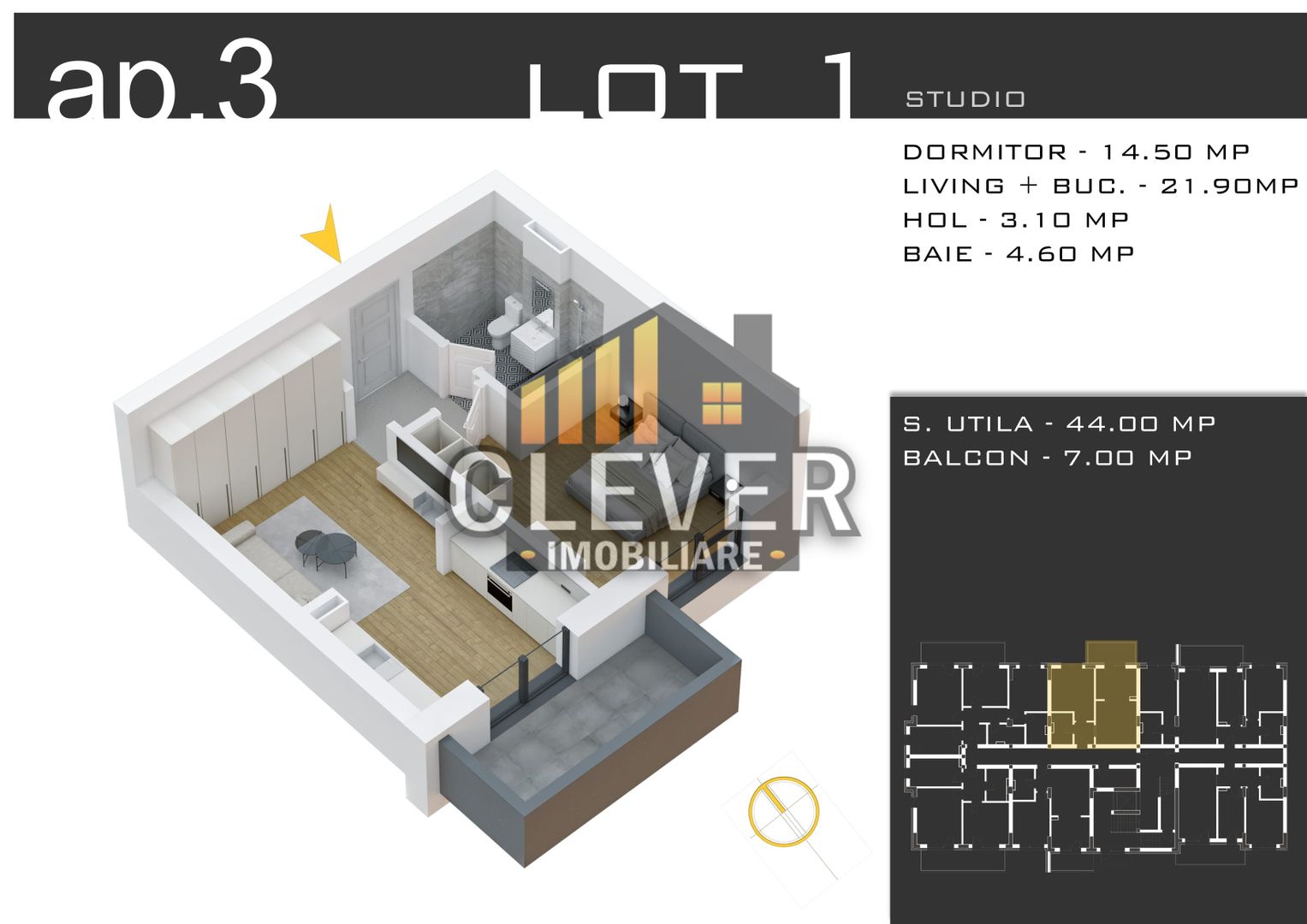 Studio Spațios 44mp - Zona Pallady - Încălzire Pardoseală - Comision 0% - Poză 2