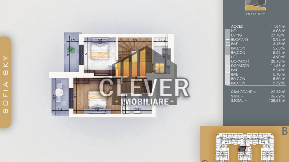 Apartament Duplex 3 camere Finalizat, Pallady - metrou teclu - Schiță 7