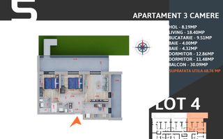 3 camere cu gradina -parcare inclusa -Pallady - Schiță 6