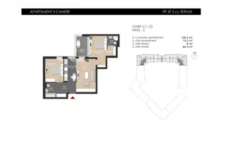 3 camere 75 mp SU + Balcon 8mp - Verdere curte interioară - Poză 12