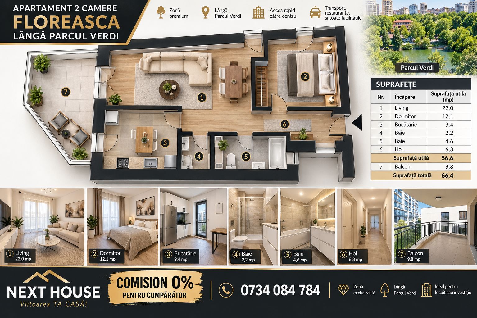 Floreasca – Parcul Verdi | 2 camere, 66 mp | 2024 | - Schiță 16