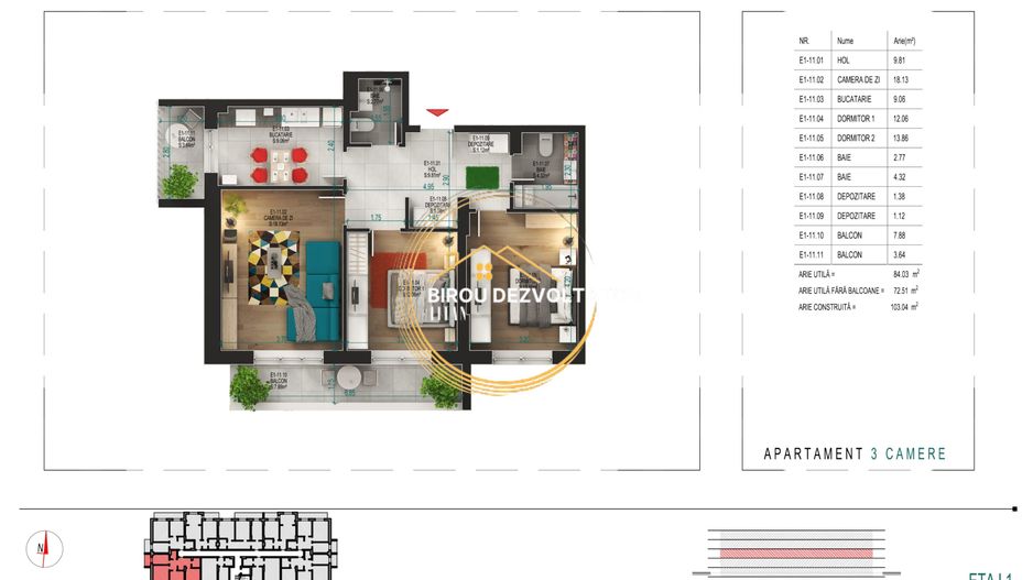 Modern decomandat 2 bai TVA 9% Pallady ikea Titan metrou STB Parc - Schiță 4