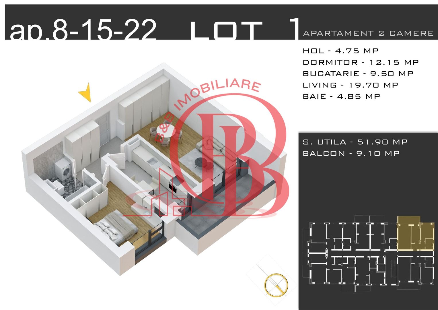 2 camere decomandat -parcare inclusa -Pallady - Schiță 1
