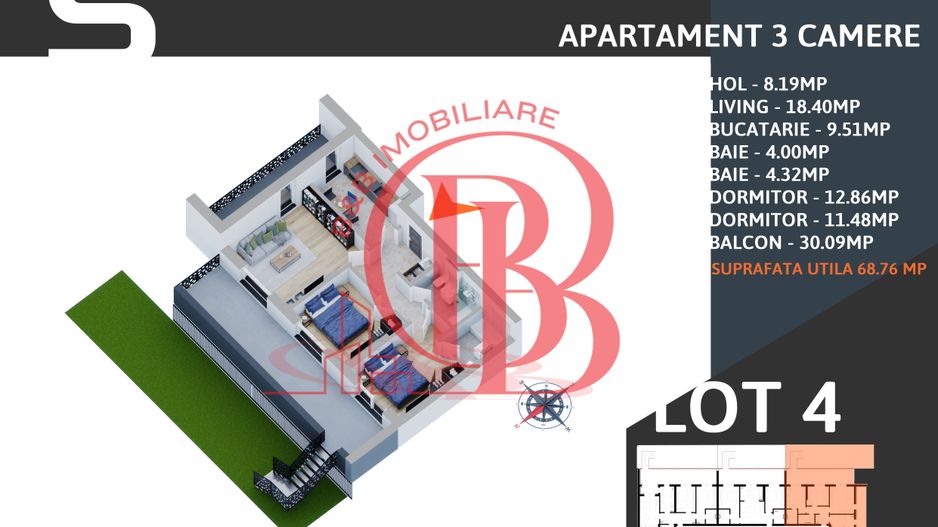 3 camere cu gradina -parcare inclusa -finalizat pret cu tva inclus - Schiță 6