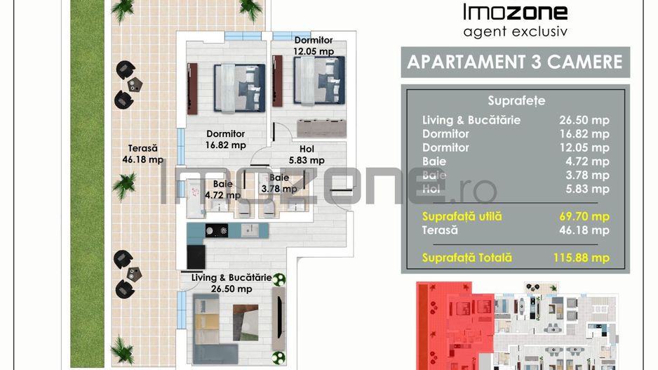 Apartament Superb cu 3 Camere si Terasa, 2 Bai, 2 Dormitoare, Langa Metrou Pacii - Poză 2