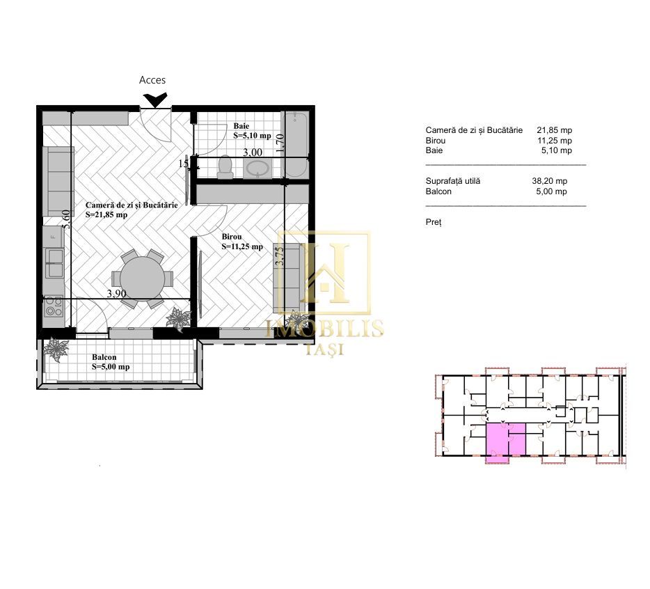 Apartament NOU 2 camere open space 43 mp Bucium 66500 euro - Poză 7
