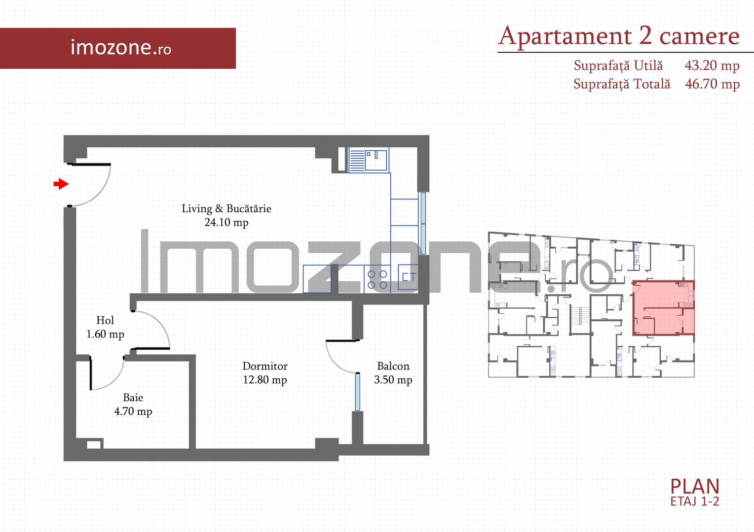 Ap 2 camere, 46 mp, etaj 2 din 4, METROU Pacii 10 min., Bloc nou, COMISION 0% - Schiță 6