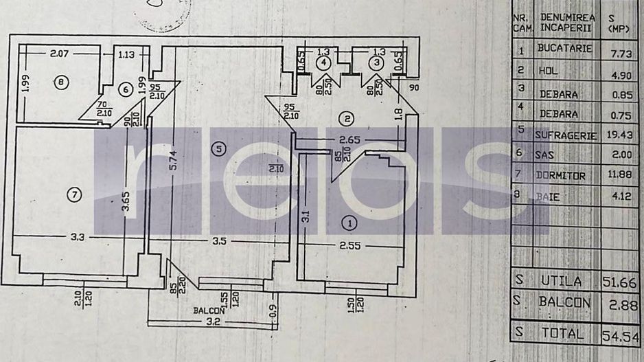 VANZARE 2 CAMERE | 54 MP | ETAJ 6 | MOBILAT & UTILAT | DRUMUL TABEREI - Schiță 12