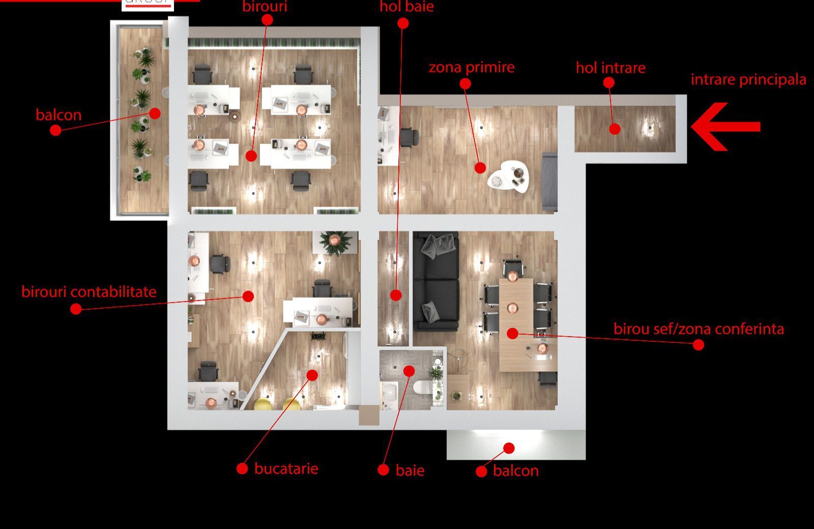 SAD birou cu 4 camere si balcon - Poză 7