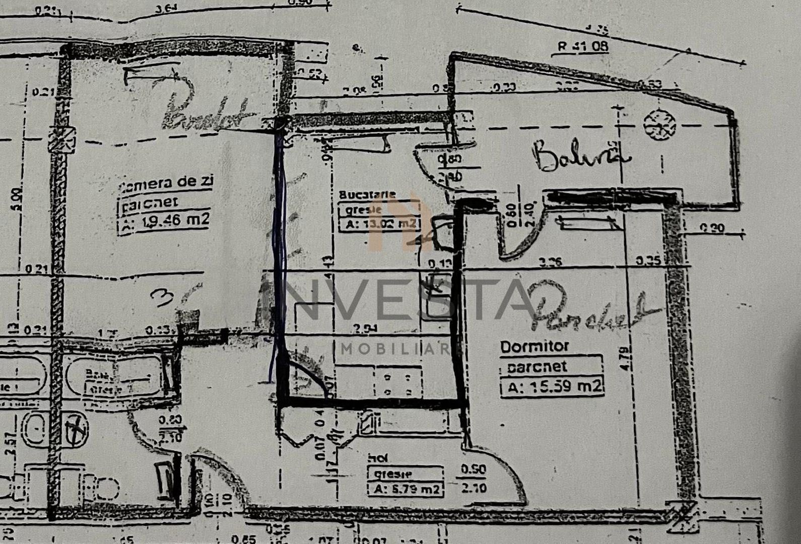 Apartament 2 camere decomandat, 60 mp, etaj intermediar,  zona Alverna - Schiță 8