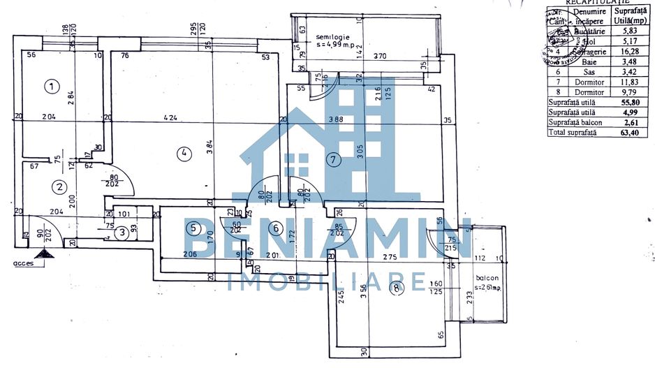 3 camere Titulescu - 63mp - teava de gaze - AC - Gradina Botanica - Schiță 9