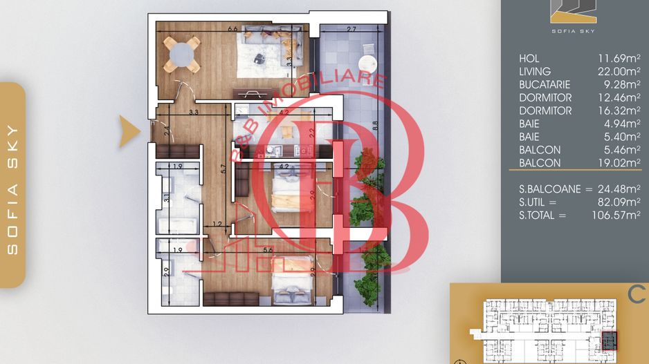 Apartament Finalizat 3 camere Direct Dezvoltator Comision 0 - Schiță 2
