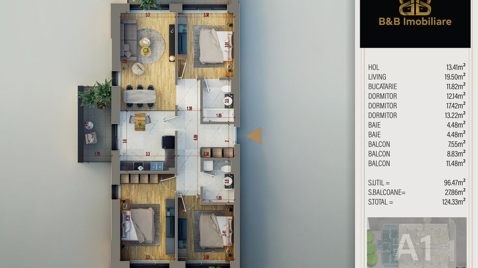 4 camere PREMIUM-Pallady -direct dezvoltator - Schiță 7