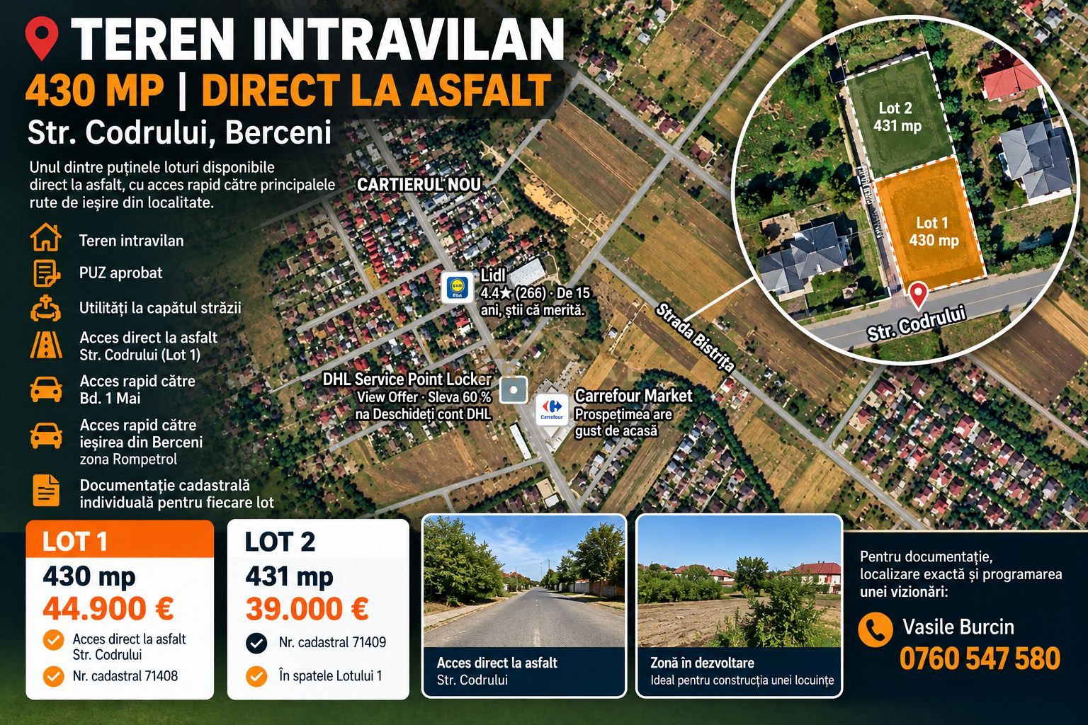 Teren intravilan 430 mp | Direct la asfalt | Str. Codrului, Berceni - Poză 1