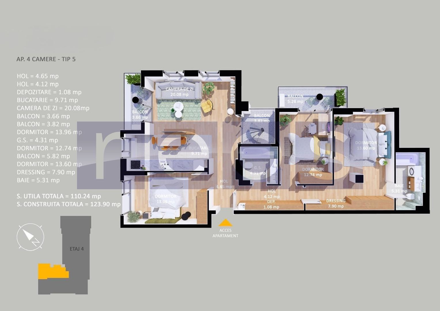 VANZARE APARTAMENT LA CHEIE | 4 CAMERE | 107MP | TERASA 73 MP| PARCARE - Schiță 16