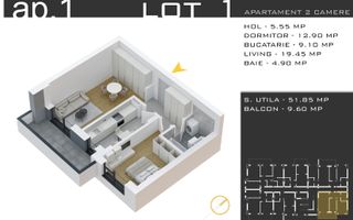 Apartament 2 camere decomandat, comision 0, zona Pallady - Schiță 9