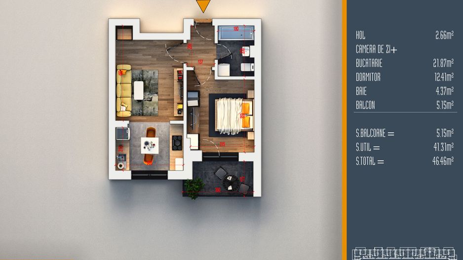 AP. 2CAM. CU LIVING OPEN-SPACE / IDEAL LOCUINTA SAU INVESTITIE! - Poză 3