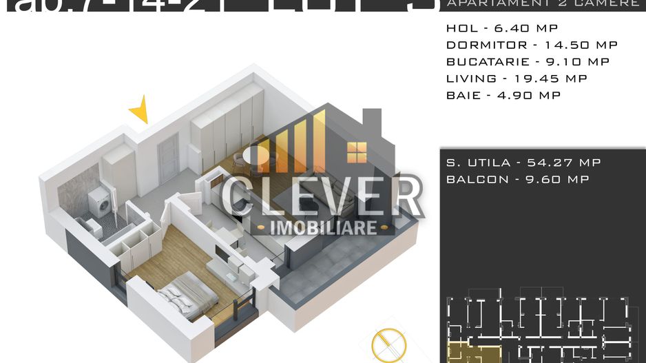 2 Camere | 63,87 mp Total | Balcon 9,6 mp | Comision 0% - Schiță 8