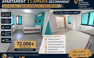 Apartament 1 cameră decomandat, complex rezidențial 2022, Bd. Poitiers – Continental, Iași, parcare intabulată și curte privată - Poză 1