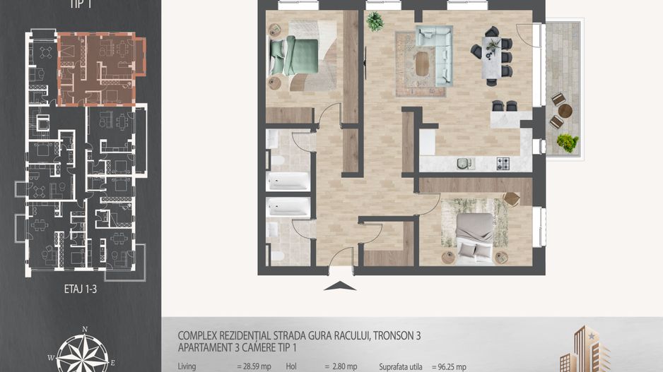 3 camere  700 metri de  Metrou Nicolae Teclu - Schiță 12