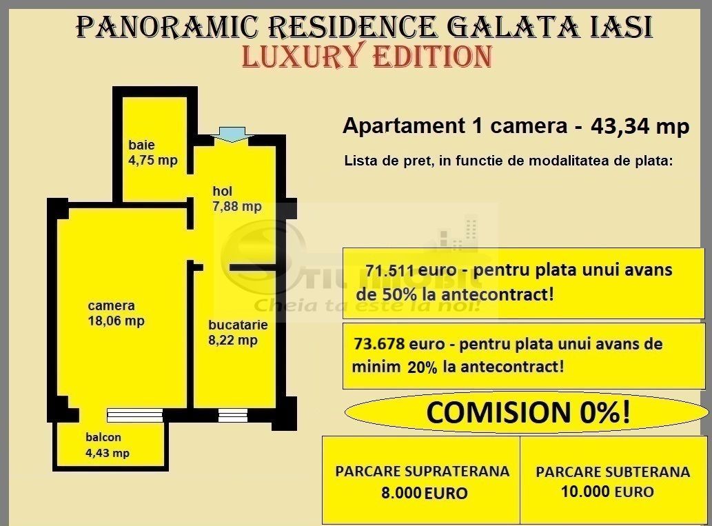 Apartament 1 camera de vanzare in Iasi, Galata, 43,34 mp, bloc nou - Poză 13