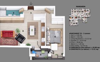 Apartament 2 camere 58.66 mp utili | bloc cu lift | Otopeni central - Schiță 10